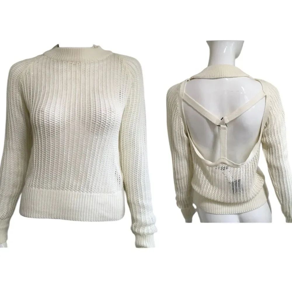 NEW Carmar Oyster Open Knit Crochet Open Back Long Sleeve Pullover Sweater XS